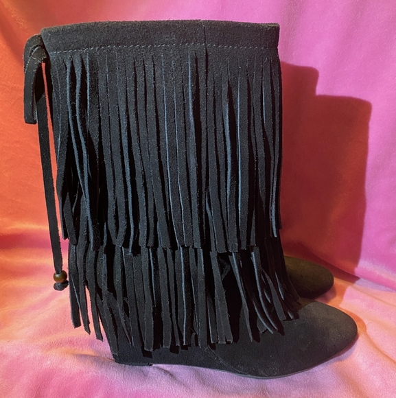Fringe leather wedge boot - Picture 2 of 5